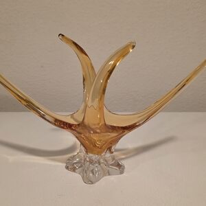 Elegant Amber Hand Blown Glass Centerpiece